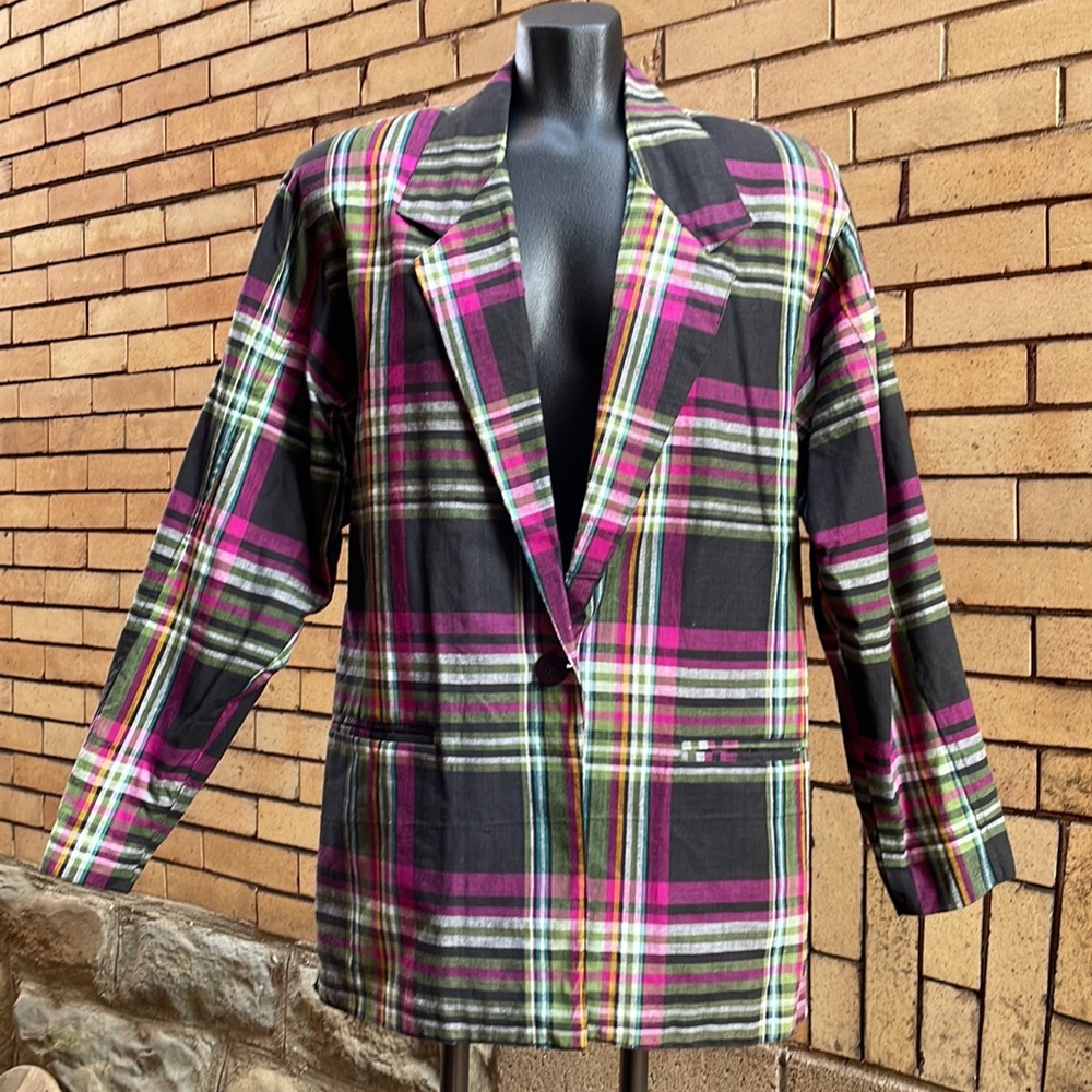 Vintage NWT Adolfo Royalty Collection Plaid Blazer Check Size P MEASUREMENTS